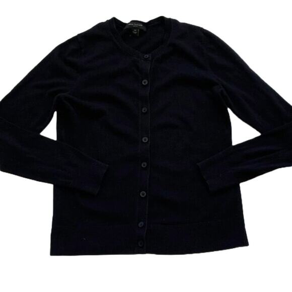 Ann Taylor Cotton Blend Black Button Down Crew Neck Cardigan, Size XSP - Picture 1 of 12